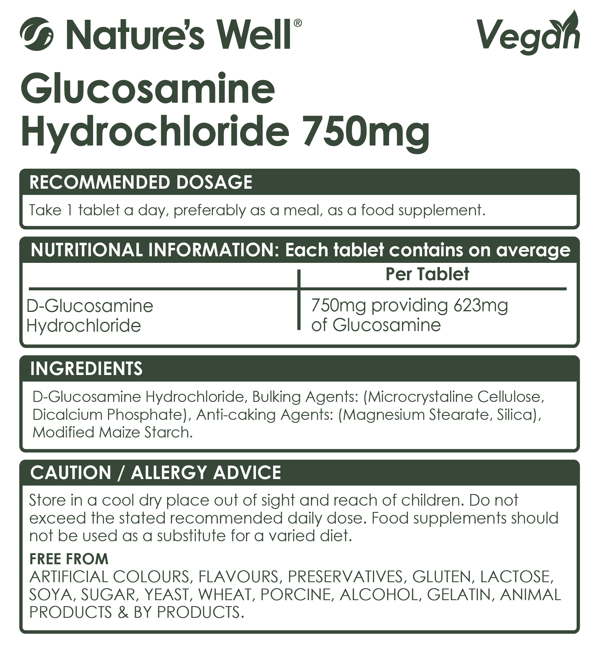Vegan Glucosamine Hydochloride 750mg
