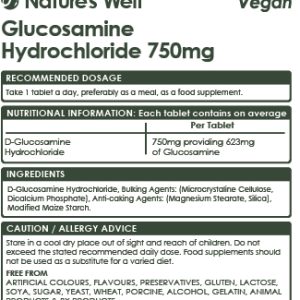 Vegan Glucosamine Hydrochloride 750mg, 60 Tablets, Derived from a Pure Plant Source rather than from Shellfish.