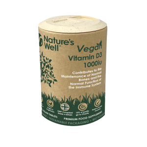Vegan Vitamin D3 1000 IU, 100 Tablets for Bones, Teeth, Immune System, High Strength Sustainable plant-based cholecalciferol.